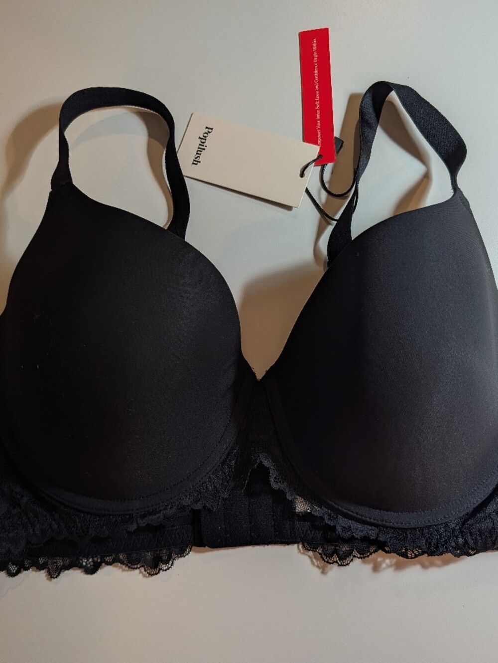 PopiLush Black Lace-Trim Molded T-Shirt Bra 40D NWT